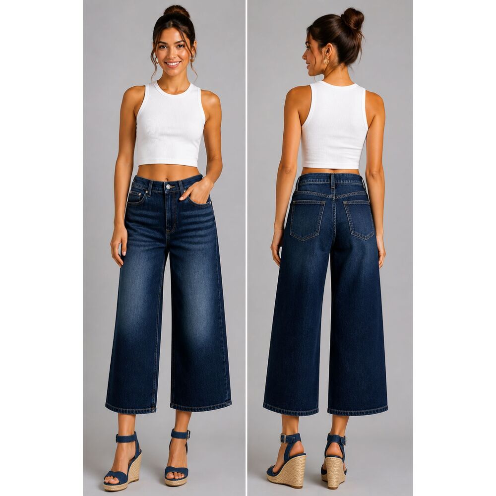 Westbound Quinn Wide-Leg Cropped Denim Jeans Dark Wash Cotton Sz 10 NWT